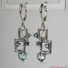 Blue Topaz Silver Earrings. Sky blue topaz gemstone topaz in styish contemporary design earrings, Gift for her