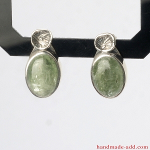 Green Kyanite Earrings, Sterling Silver Earrings with genuine Green Kyanite, Silver stud Earrings handcrafted