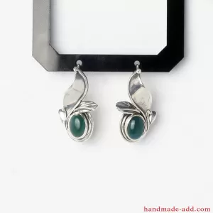 Dangle Silver Earrings Green Agate