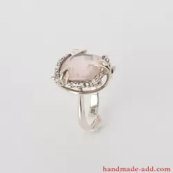 Rose quartz unique silver ring handcrafted. Sterling silver ring with natural rose quartz square cut.