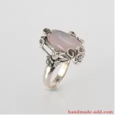 Rose quartz unique silver ring handcrafted. Sterling silver ring with natural rose quartz.