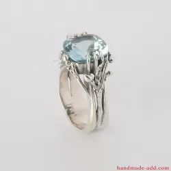 One-of-a-kind Square Topaz Silver Ring. Sky blue topaz sterling silver ring.