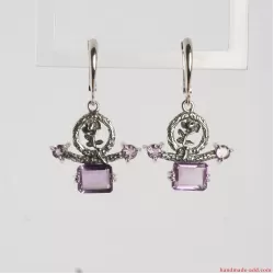 Dangle Silver Earrings Amethyst with floral motives