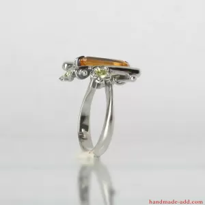 Citrine and Peridots  Sterling Silver Ring handcrafted unique design