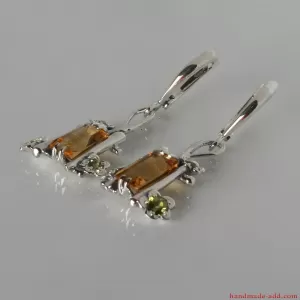Citrine and Peridots Sterling Silver Earrings handcrafted unique design
