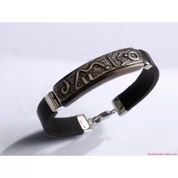 Men unisex bracelet Dark brown leather bracelet Textured oxidized sterling silver Gift for her Bangle men bracelet Gift for Him His and hers