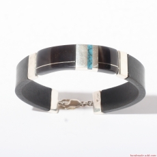 Leather Silver Turquoise Bracelet Gift for him his hers. 