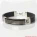 Silver leather men bracelet. Black leather bracelet with sterling silver.  Gift for Him His and hers Mother-of-pearl inlay.