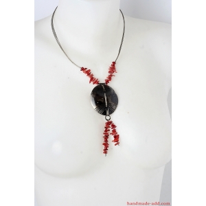 Bohemian necklace with red coral