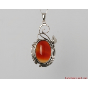 Sterling Silver Necklace with genuine Carnelian