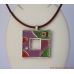 Choker necklace. Multi color enamel, fine leather cord, stainless steel pendant