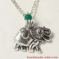 Necklace Elephant  with Birthstone genuine Rose quartz, Amethyst, Citrine, Blue Quartz or Agate.