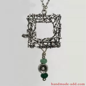 Handmade Necklace with lab created Aquamarine and genuine green Agate.