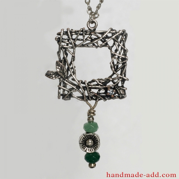 Handmade Necklace with lab created Aquamarine and genuine green Agate.