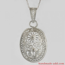 Filigree Necklace Silver, Sterling Silver Necklace, Oval Shape, Fashion Jewelry Necklaces, Jewelry for Ladies