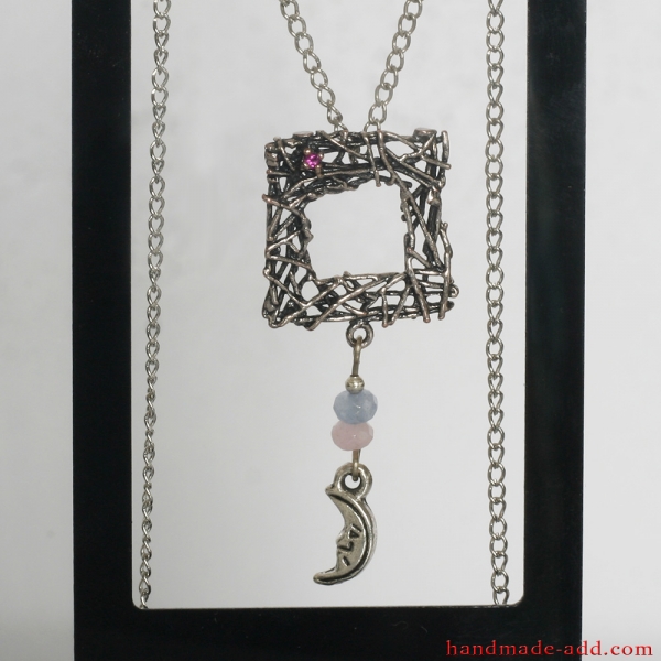 Necklace Quartz Ruby, Handmade Necklace with Genuine Rose Quartz,  Blue Quartz and lab created Ruby