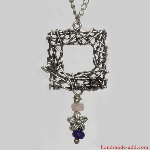 Handmade Necklace with lab created Aquamarine, genuine Rose quartz and genuine Amethyst.