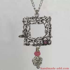 Necklace Rose Quartz Ruby, Handmade Necklace with Genuine Rose Quartz and lab created Ruby