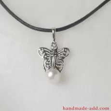 Sterling Silver White Pearl Necklace with Butterfly. Gift for her - pearl butterfly pendant.