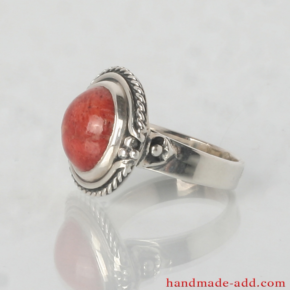 Vintage Handmade 5.35 Carat Coral Ladies Ring,925 Sterling Silver,Handmade Christmas Gift