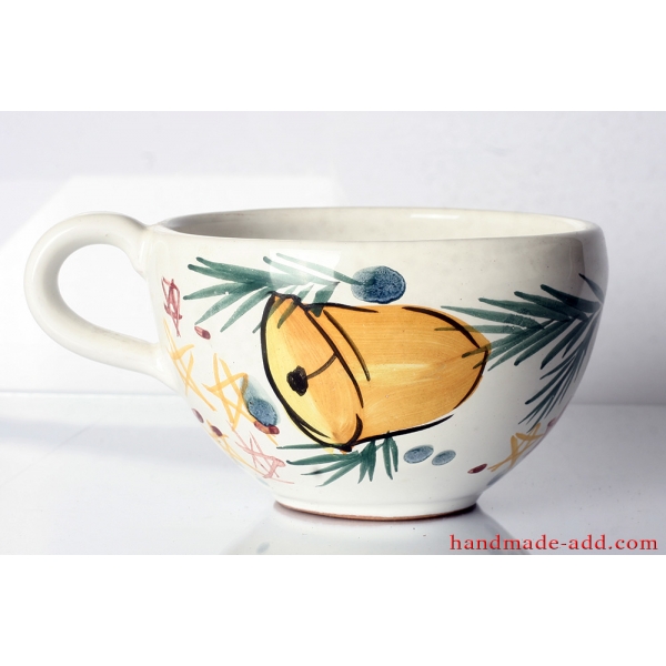 Vintage ceramic soup bowl  with handle.